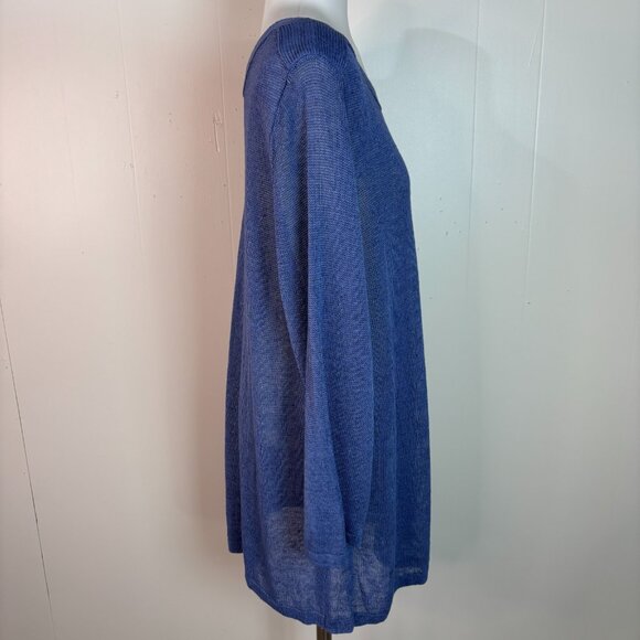 J. Jill Tunic Sweater XL Blue Linen Blend Boat Neck Lightweight Sheer Women's - Picture 7 of 12